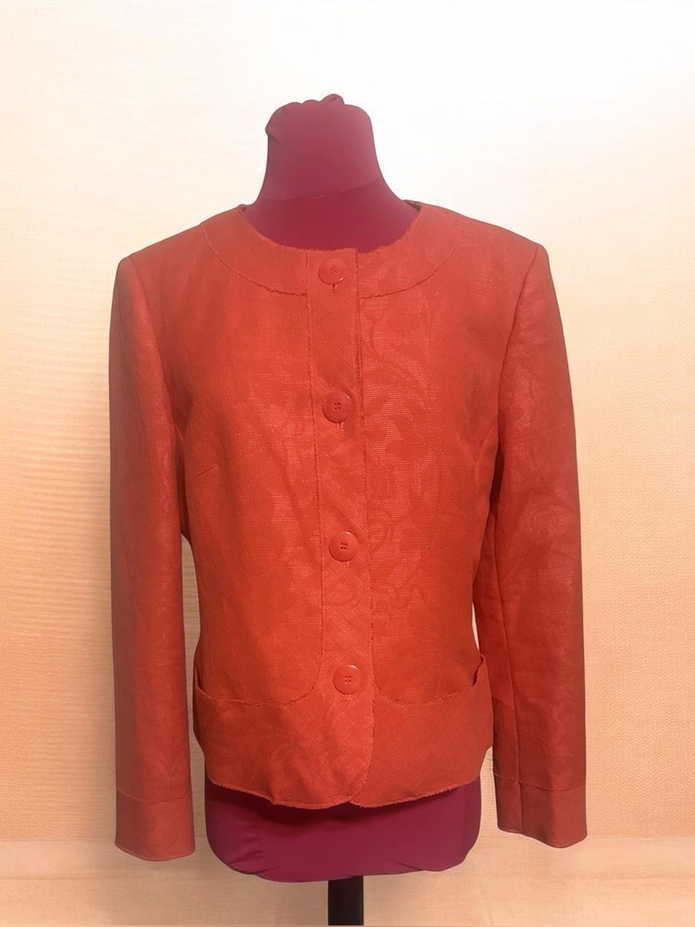 Talbots Orange Textured Button Jacket Size 12